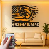 Cartel metálico personalizado de jugador de fútbol americano | Decoración mural LED para habitación infantil | Decoración deportiva con nombre a medida | Regalo para deportistas