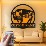 Custom Bison Mountain Scene Led Light Metal Wall Art Personalized Nature Lover Gift Rustic Home Decor