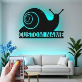 Cartel de metal personalizado de caracol | Decoración mural retroiluminada con LED | Regalo personalizado para jardinero | Decoración para patio y jardín