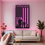 Personalized Soldier Metal Flag | Custom Army Name Sign for Veteran | Patriotic LED Wall Art & Military Decor