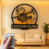 Cartel de metal LED personalizado de trompeta, regalo para músicos, decoración de sala de música
