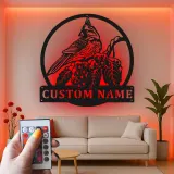 Personalisierte LED-Metall-Wandkunst mit Kardinalvogel – Geschenk für Vogelliebhaber, Garten- oder Terrassendeko