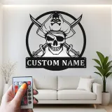 Insegna LED Teschio Pirata | Arte Murale con Nome Personalizzato | Decorazione Nautica per Man Cave | Regalo Personalizzato per Lui