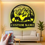 Cartel de metal LED de alce de montaña personalizado, regalo para amante de la naturaleza, decoración de cabaña rústica