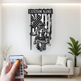Personalized Firefighter LED Metal Sign | Custom Fireman Wall Art | Patriotic Hero Gift | Firehouse Decor