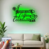 Décoration murale en métal LED personnalisée Café & Cocktails - Cadeau pour bar à domicile, cuisine ou salon