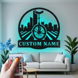 Custom Unicycle Cityscape Led Light Metal Wall Art Unique Gift for Cyclists Urban Decor for Living Room