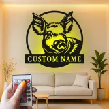 Cartel LED de retrato de cerdo personalizado | Decoración de granja personalizada | Arte mural de metal rústico para granero o hogar de campo moderno
