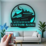 Décoration murale en métal personnalisée avec éclairage LED de bateau de croisière - Cadeau pour les amoureux de croisières - Décor nautique pour le salon