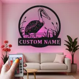 Décoration murale en métal LED personnalisée avec pélican - Cadeau côtier pour amoureux de la nature