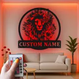 Cartel de león personalizado de metal | Arte mural LED personalizado para salón y hogar | Regalo de decoración de vida salvaje boho