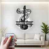 Personalized Guitar LED Sign | Custom Metal Wall Art for Music Studio | Musician Name Plaque with Music Notes