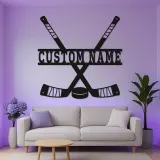 Panneau de hockey personnalisé pour mur | Décoration murale en métal sur mesure | Déco de salle de jeux et cadeau LED pour fan de sport