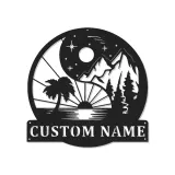Personalized Yin Yang Metal Sign | LED Mountain Beach Art | Custom Name Decor for Home & Business
