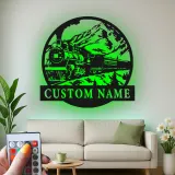 Décoration murale en métal personnalisée de train à vapeur avec rétroéclairage LED - Cadeau pour passionnés de trains, décoration pour salon ou bureau