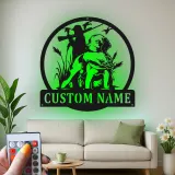 Personalisierte LED-Metall-Wandkunst mit Jagdhund und Ente – Geschenk für Jäger, Deko für Männerhöhle oder Ferienhaus