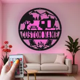 Personalisierte LED-Metall-Wandkunst mit Camper-Szene – Geschenk für Wohnmobilfans, Outdoor-Deko