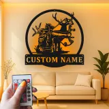 Cartel de metal personalizado con luz LED de cazador con arco, regalo personalizado para entusiastas de la arquería, decoración de man cave o cabaña