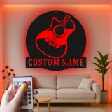 Letrero LED de guitarra personalizado | Decoración mural de metal personalizada para músicos | Decoración para estudio y sala de música con nombre