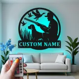 Custom Duck Hunting Metal Wall Art | LED Light Silhouette Sign | Personalized Hunter Gift | Rustic Cabin Decor