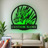 Insegna in metallo Tigre Ruggente | Arte Murale LED Personalizzata per Fauna Selvatica | Decorazione con Nome Personalizzato per Ufficio, Man Cave o Garage