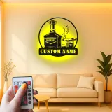 Décoration murale en métal personnalisée avec éclairage LED pour amateurs de bourbon et de cigares