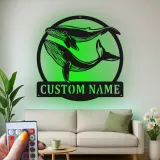 Custom Whale Pair Led Light Metal Wall Art Ocean Lover Gift Nautical Decor for Living Room