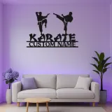 Insegna LED personalizzata per Karate | Arte in metallo personalizzata | Decorazione per dojo di arti marziali | Regalo silhouette per combattenti