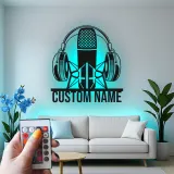 Custom Podcast Mic Sign | Personalized LED Metal Wall Art | Studio Decor for Podcaster & Musician Gift
