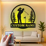 Cartel LED de golf personalizado | Decoración mural de metal a medida para sala de ocio | Decoración con nombre de golfista | Regalo para papá