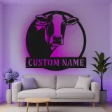 Personalisierte Kuh LED-beleuchtete Metall-Wandkunst – Geschenk im Landhausstil, rustikale Deko für Küche oder Scheune
