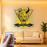 Décoration murale en métal personnalisée Masque Oni avec rétroéclairage LED Cadeau unique pour les amateurs d'art japonais Décoration intérieure avec nom personnalisé