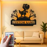 Cartel de metal LED de dinosaurio personalizado para regalo de habitación infantil, decoración de guardería con diseño de T-Rex
