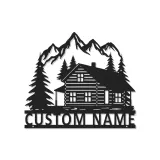 Custom Mountain Cabin Led Light Metal Wall Art Personalized Housewarming Gift Rustic Living Room Decor