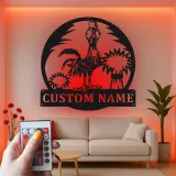 Cartel de Metal Personalizado de Gallo | Decoración LED Personalizada para Gallinero | Arte Mural Divertido para Granjero