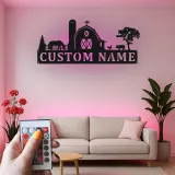 Personalized Farmhouse Sign with LED | Custom Metal Barn Art for Family Name | Rustic Country Home Decor & Farmer Gift