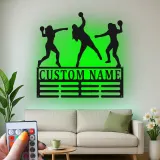 Insegna LED personalizzata con giocatrice di pallamano | Decorazione murale in metallo personalizzata | Regalo per squadra sportiva | Arredo palestra per atleta