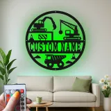 Custom Construction Site Led Light Metal Wall Art Personalized Gift for Kids Bedroom Decor for Little Builders