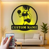 Cartel LED personalizado de chica fitness | Arte de metal con nombre personalizado para gimnasio en casa | Decoración de sala de entrenamiento | Regalo motivacional para ella