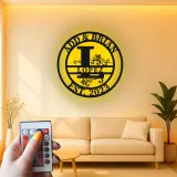 Décoration murale en métal personnalisée avec rétroéclairage LED - Cadeau de crémaillère personnalisé pour le salon avec date d'établissement