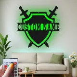 Insegna Scudo Medievale Personalizzata | Arte in Metallo LED Personalizzata | Decorazione per Cavalieri per Sala Giochi e Regalo per Appassionati di Fantasia