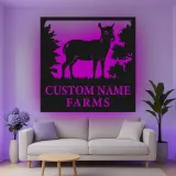 Insegna in metallo personalizzata con luce LED per fattoria di cervi - Regalo personalizzato per proprietari di fattorie, decorazione rustica per esterni