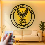 Phoenix LED Metal Wall Art | Custom Name Sign, Art Deco Inspired | Personalized Office & Home Decor Gift