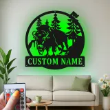 Décoration murale en métal personnalisée avec un bison en forêt, rétroéclairage LED, cadeau de faune personnalisé pour les amoureux de la nature, décoration de cabane