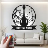 Custom Guitar LED Sign | Personalized Metal Wall Art for Music Room | Musician Name Plaque with Lights