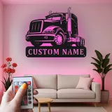 Personalized Trucker Sign with LED | Custom Semi Truck Metal Wall Art | Big Rig Decor for Man Cave, Garage | Gift for Husband