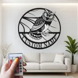 Great Horned Owl Metal Wall Art | Personalized LED Name Sign | Custom Bird Silhouette Decor for Home & Office | Nature Lover Gift
