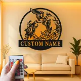 Décoration murale en métal personnalisée Phoenix et Floral avec rétroéclairage LED - Cadeau pour couples pour la chambre ou le salon