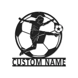 Cartel de metal personalizado de jugadora de fútbol femenino con luz LED, regalo personalizado de fútbol para atletas, decoración para sala de juegos