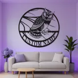 Great Horned Owl Metal Wall Art | Personalized LED Name Sign | Custom Bird Silhouette Decor for Home & Office | Nature Lover Gift